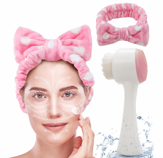 2-in-1 Silicone Facial Cleansing Brush & Headband Set